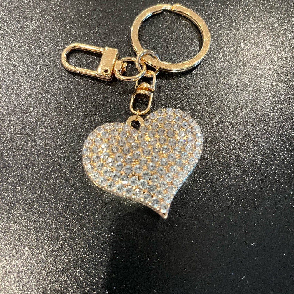 Purse Charms Sparkling Gold and Silver Heart Keychain Key Holder